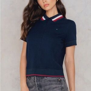 NWT TOMMY HILFIGER RELAXED FIT SIGNATURE COLLAR POLO IN NAVY SIZE LARGE